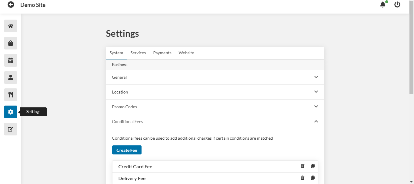 Settings button