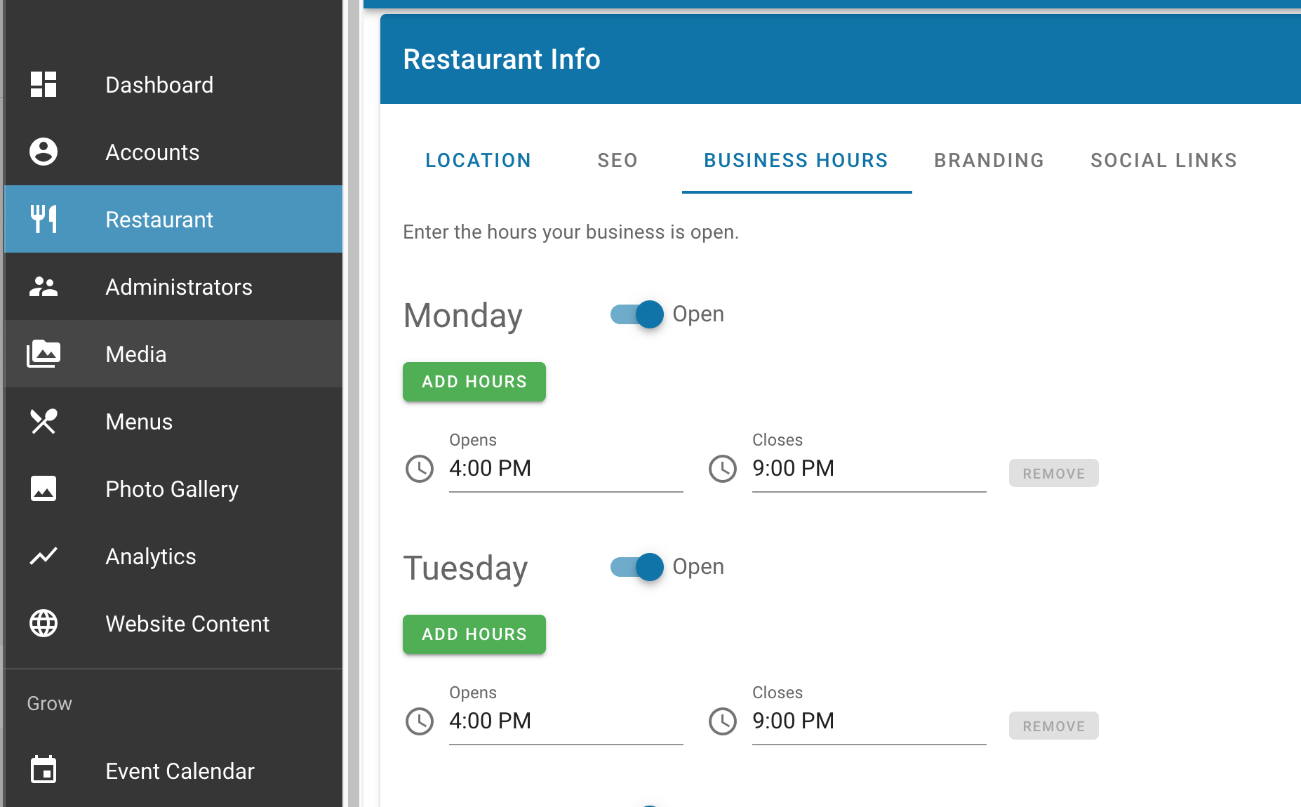 Restaurant Hours
